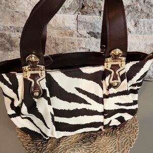 Michael Kors Stylish Zebra Print Tote Bag with Brown Accents